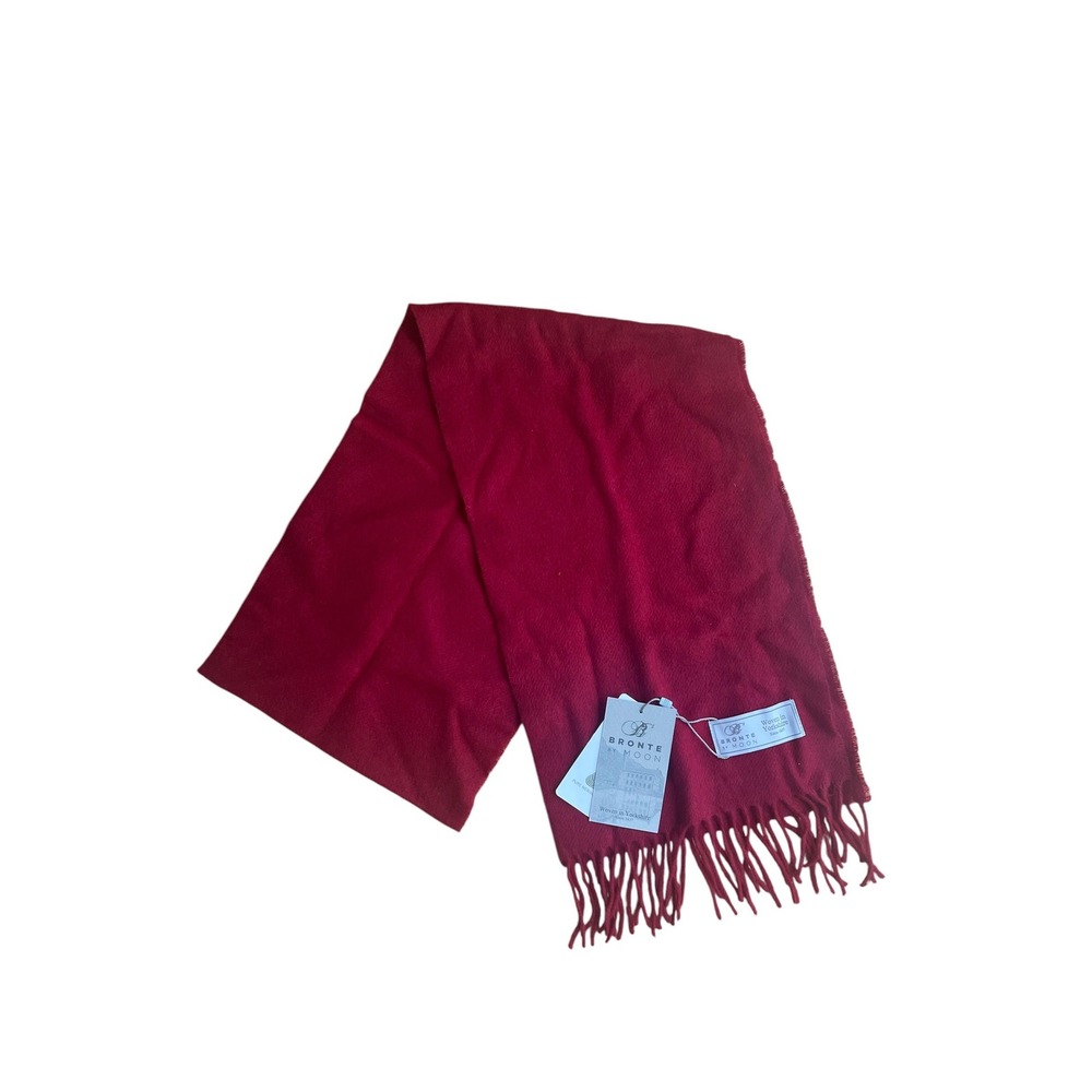 Bronte by Moon Red Pure Merino Wool Scarf Made in England Fringed  NWT